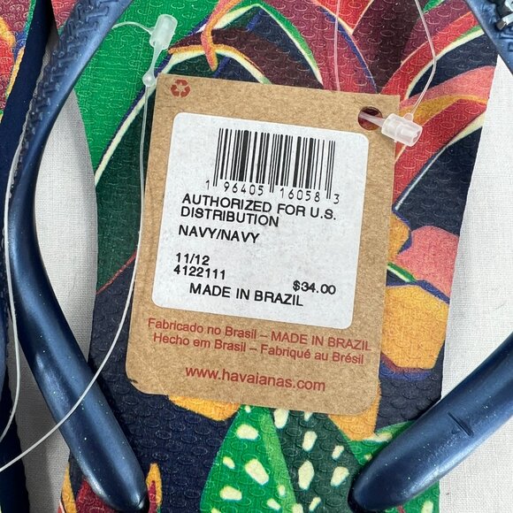 NWT Havaianas Navy Floral Flip Flop Sandals Women's 11/12 - Picture 4 of 5